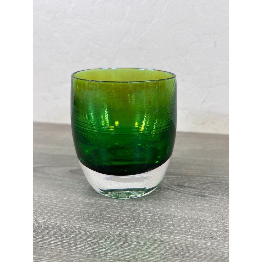 glassybaby Thoughtful Green Hand Blown Glass Votive Candle Holder Etched Logo